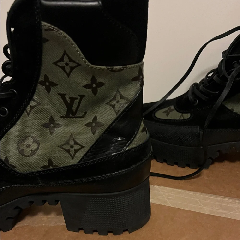 Louis Vuitton Black and Olive Combat Boots - Picture 4 of 7
